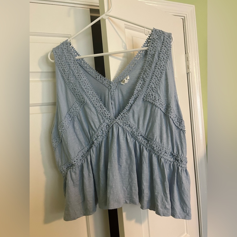 Aerie Light Blue Lace Trim Tank Top